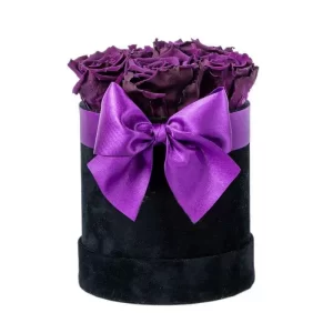 Forever Τριαντάφυλλα Baby Μαύρο βελουτέ Κουτί με μωβ Τριαντάφυλλα